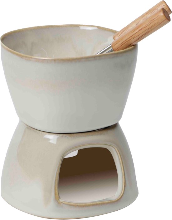 Service à fondue - Pour bougies chauffe-plat - Avec 2 fourchettes - Couleur  terre | bol