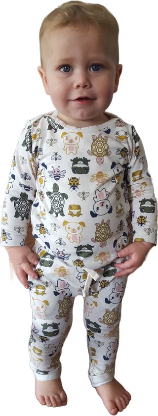 Coffret cadeau maternité grenouilles et chiens / ensemble vêtements bébé - pantalon + chemise - taille 68