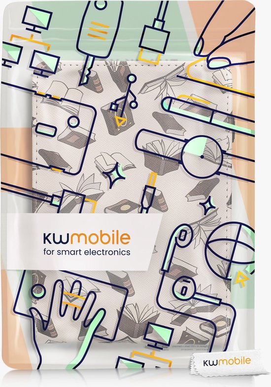 kwmobile e-reader hoesje geschikt voor Kobo Clara 2E hoes - Ereader flip case met standaard - Kunstleren e reader cover - Boeken design in beige / bruin / goud van kwmobile — afbeelding 3