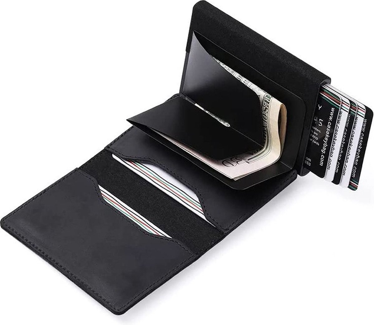 Timoxi Airtag Portemonnee met muntvak, creditcardhouder voor heren van premium leer, herenportemonnee met RFID-bescherming, kaarthouder voor 9-11 kaarten (Airtag niet inbegrepen), Zwart (zwart), Eén