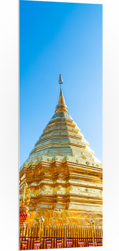 PVC Schuimplaat - Boeddhistische Wat Phrathat Doi Suthep Tempel Vol met Gouden Versieringen - 50x150 cm Foto op PVC Schuimplaat (Met Ophangsysteem)