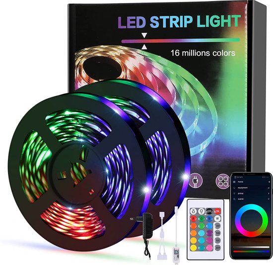 Ruban LED 2M, LED RGB 5050 Multicolor Lumière Auto-adhésif avec  Télécommande, 16 Couleurs et 4