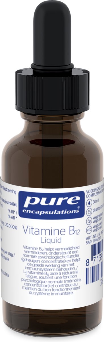 Pure Encapsulations - Vitamine B12 Liquid 500mcg - Draagt bij tot vermindering van Moeheid - 30ml