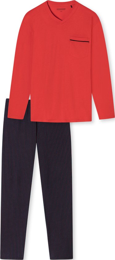 SCHIESSER Comfort Fit pyjamaset - heren pyjama lange v-hals strepen rood - Maat: 5XL