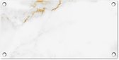 Tuinposter Marmer - Goud - Wit - Luxe - 60x30 cm - Tuindoek - Buitenposter