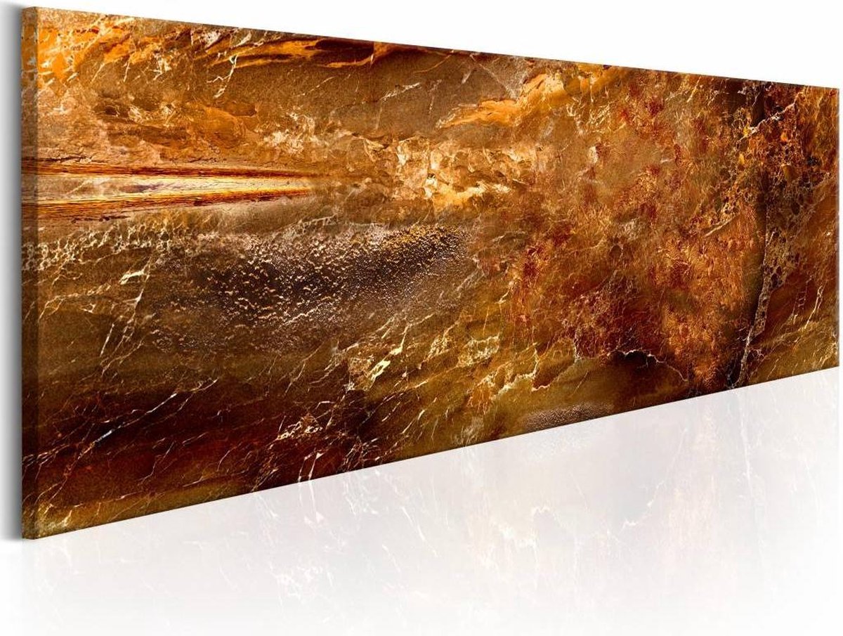 karo-art Schilderij - Citadel van goud , Oranje/Goud look, 3 maten, Premium print op echt Italiaans canvas, voor slaapkamer en woonkamer, Abstract Multikleur