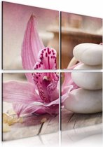 Schilderij - Orchidee en zen , wit roze , 4 luik