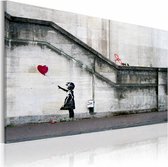 Schilderij - Meisje met de ballon (Banksy) 40x60cm , wanddecoratie , premium print op canvas