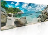 Schilderij - Turquoise Paradijs , groen wit ,  wanddecoratie , premium print op canvas