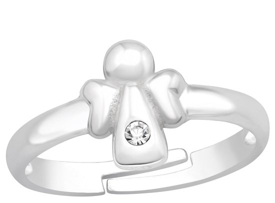 Joy|S - Zilveren engel ring - verstelbaar - zilver - kristal - voor kinderen