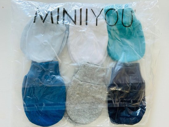 6 Paar - Baby Anti Krabwantjes - Blauw Grijze Mix - Anti krabwanten 0-2 maanden - MINIIYOU