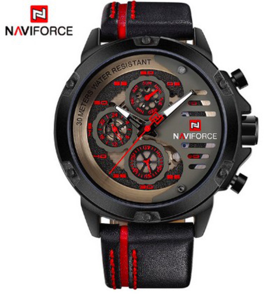 Naviforce Horloge Ø 47 mm - Zwart-Rood - Inclusief horlogedoosje