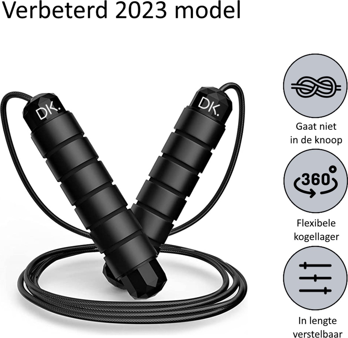 DK.® - Professioneel Springtouw - voor Volwassenen en Kinderen - Verstelbaar - Speedrope - Jump Rope - Zwart — afbeelding 11