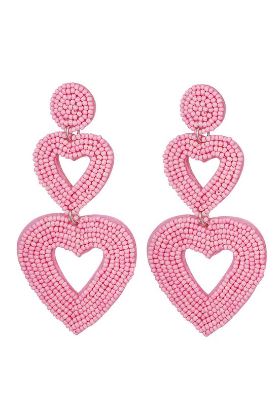 Dubbele hart oorbellen roze Glas - hartjes oorbellen - oorhangers