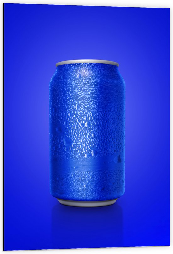 Dibond - Blauw Blikje tegen Blauwe Achtergrond - 60x90 cm Foto op Aluminium (Wanddecoratie van metaal)