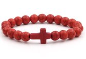 Kruis armband - Jezus - Christelijk - bijbel kralen Rood - 20 cm