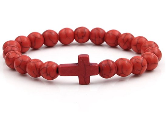 Kruis armband - Jezus - Christelijk - bijbel kralen Rood - 20 cm