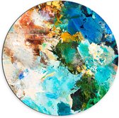 Dibond Muurcirkel - Abstrcat Kunstwerk van Verschillende Kleuren Verf op Schilderij - 70x70 cm Foto op Aluminium Muurcirkel (met ophangsysteem)