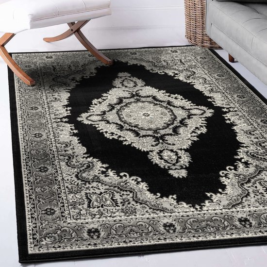 Flycarpets Klassiek Zwart / Grijs Vloerkleed Skazar - Oosters motief - Perzisch Tapijt - 80x150 cm