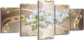 Schilderij - Abstracte orchidee, Wit/Bruin. 200X100cm, 5luik