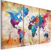 Schilderij - Wereldkaart , Stedelijke Stijl , 3 luik