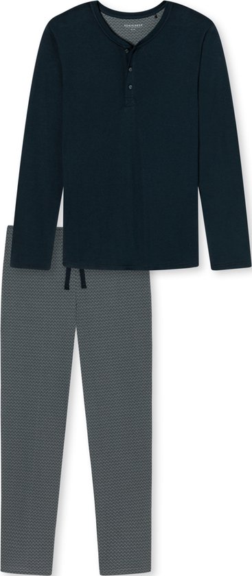 Arjen Kroos Pyjama voor heren, lange katoenen pyjamaset met lange mouwen, nachtkleding met knoopsluiting, blauw, S