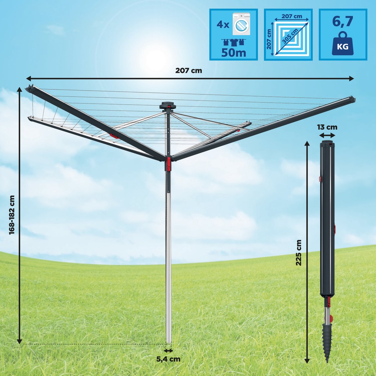 Vileda Sun-Rise 50 m, Séchoir extérieur, Etendoir extérieur, Système de  Tension novateur, Rétraction Automatique des Fils pour des Fils Propres,  100% Aluminium, sans Rouille en destockage et reconditionné chez DealBurn