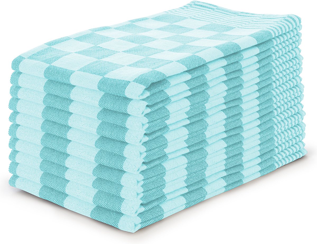 LINNICK Theedoeken set Blok Ice Blue - 65x65 - Set van 10 - Geblokt - Blokdoeken - 100% katoen - Horeca Theedoeken