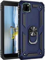 Hoesje Gechikt voor Huawei Y5P 2020 Stevige Magnetische Anti shock ring back cover case/schokbestendig/TPU met stand + Gratis screenprotector kleur Blauw