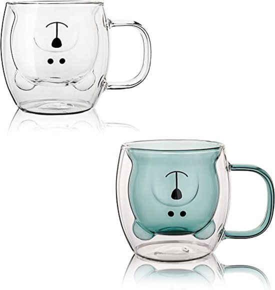 Schattige kopjes, koffie-/theeglazen, drinkglazen, dubbelwandige