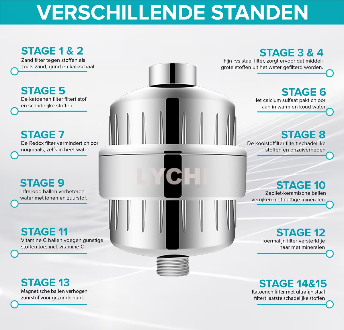 Filtre de douche Uv professionnel à 15 étages, adoucissant à eau dure, éliminati