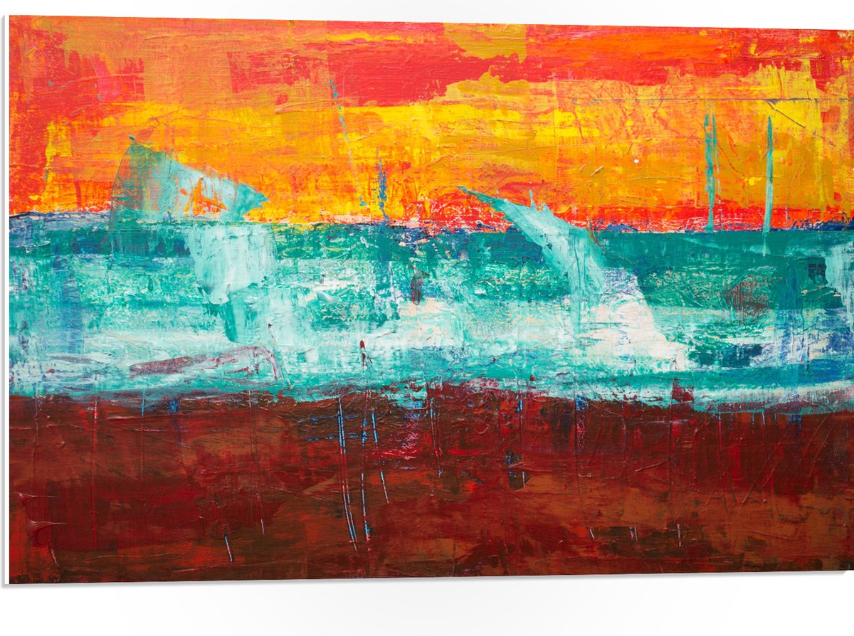PVC Schuimplaat- Drie Vakken Verf in Oranje, Blauw en Bruin - 75x50 cm Foto op PVC Schuimplaat