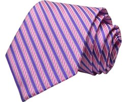 Fako Fashion - Luxe Stropdas - 145cm - 8cm - Roze/Grijs/Paars Gestreept