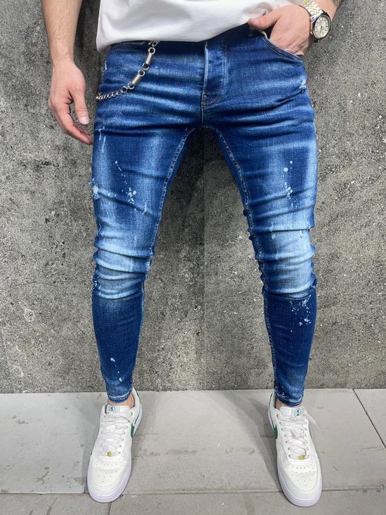 Mannen Stretchy Ripped Skinny Jeans Vernietigd Hole Slim Fit Denim Hoge Kwaliteit Jeans- W33