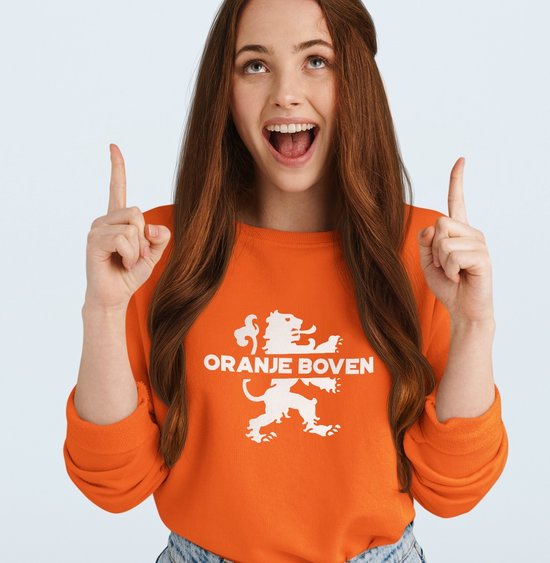 Oranje EK WK Koningsdag Trui Oranje Boven - Maat L - Uniseks Pasvorm - Oranje Feestkleding