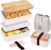Boîte à bento pour adultes, Deathpoye 1200 ml, boîte à bento japonaise, boîte à lunch à 2 niveaux avec couverts et sac, boîte à lunch pour adultes et enfants, pour le travail et l'école (Blanc)