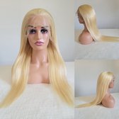 Frazimashop-Braziliaanse Remy pruik - 22 inch 55cm- kleur 613 blond steil echt haar - 100% human hair 13x4 lace front wig- Braziliaanse pruiken