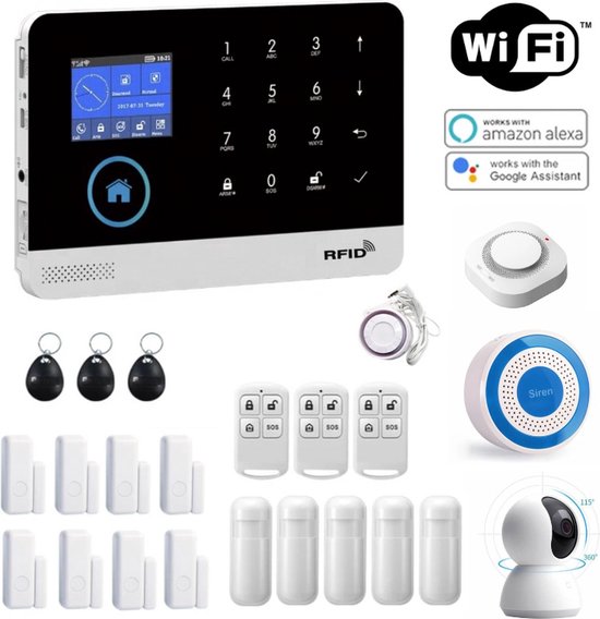 Hozard® Alarmsysteem | Met Sirene | Incl HD Camera | Smart Home Beveiligingssysteem | Draadloze Sire | Draadloze Smoke Detector | Wifi Alarm | Incl RFID Tags- Draadloze Smart Home Beveiligingssysteem