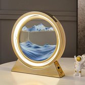 Bewegende Zandkunst - 3 Kleuren Licht - Oplaadbaar - Dimbaar - Draadloos - Zandkunst In Glas - Sand Art - Tafellamp - Bureaulamp - Sfeerlamp - Decoratie Woonkamer - Slaapkamer – Goud