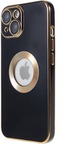 Coque arrière - Convient pour Apple iPhone 14 - Coque arrière avec logo visible - Coque en Siliconen souple - Protection complète de l'objectif de l'appareil photo - Coque de téléphone - Flexible - Unisexe - Or / Zwart
