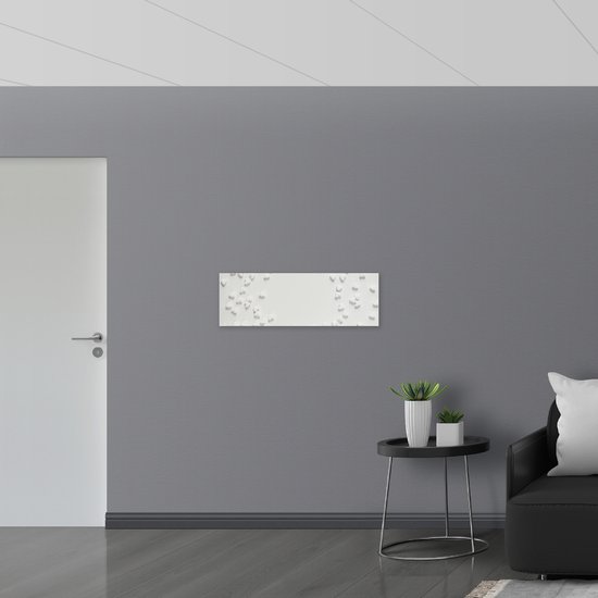 Poster (Mat) - Groep Witte Hartjes tegen Witte Achtergrond - 90x30 cm Foto op Posterpapier met een Matte look