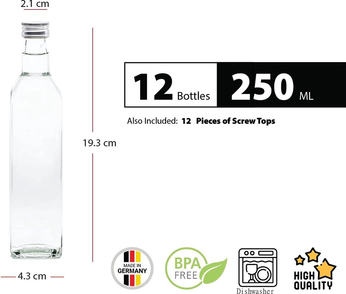 slkfactory casavetro 12 lege glazen flessen 250 ml MAR flessen met sluiting kleine likeurflessen jeneverflessen sapflessen fles fles om zelf te vullen nr. 200