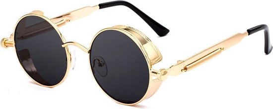 Fler® - Retro Steampunk Zonnebril - Sunglasses - Zonnebril met UV400 en polarisatie filter - Goudkleurige montuur, Zilverkleurige glazen van Fler — afbeelding 3