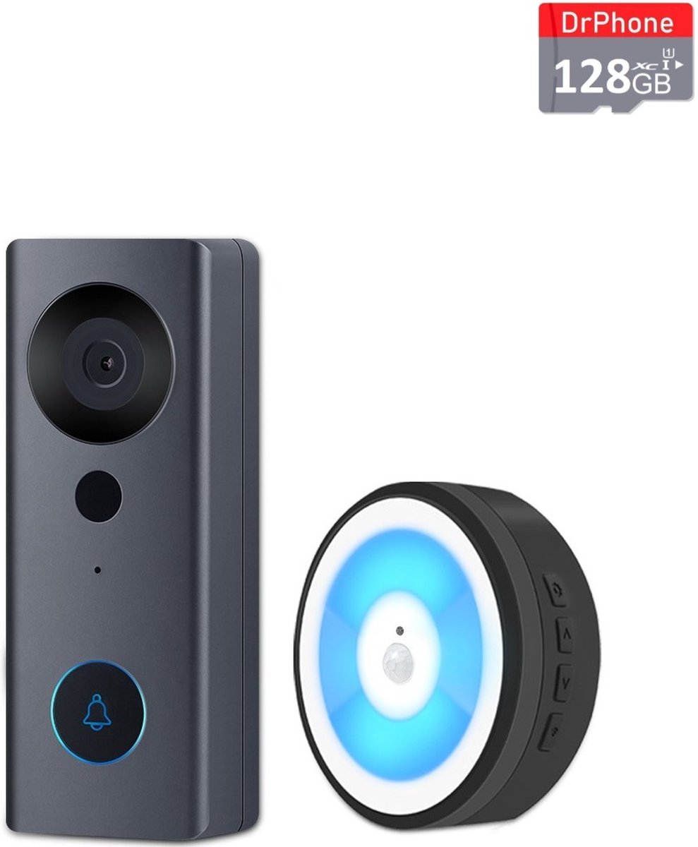 DrPhone LM6-D – Camera Deurbel Met Binnen bel En SD-Kaart (128GB) - Camera Deurbel Met Alexa & Google Assistant – Camera Deurbel Met Mobiele App – Zwart