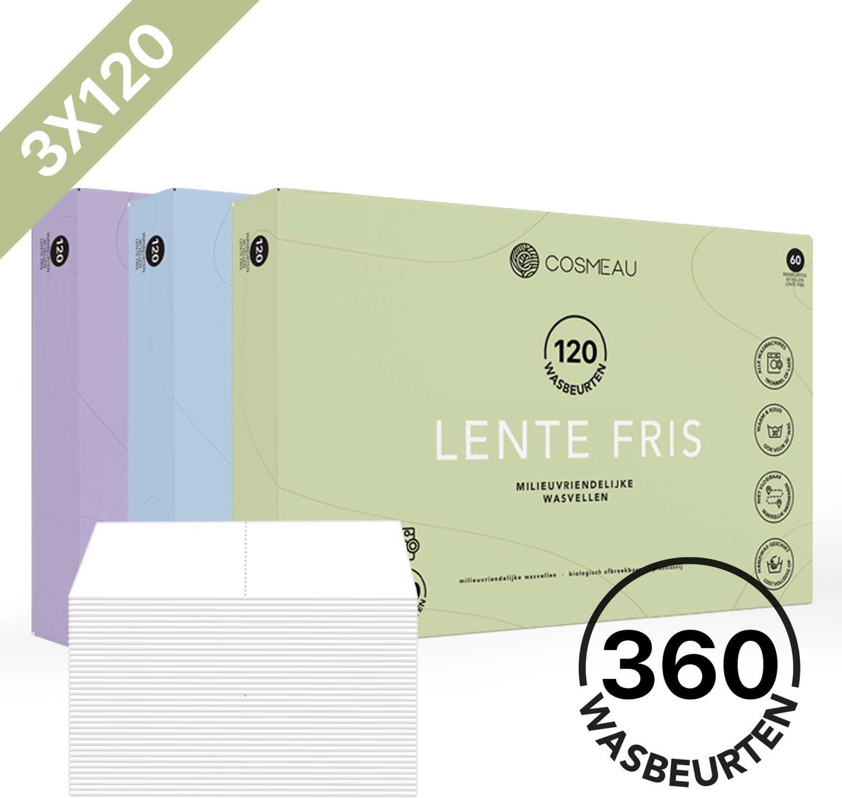Goedkoopste Cosmeau Proefpakket 3x120 Wasstrips 360 Wasbeurten Lentefris Lavendel Zeebries Wasmiddel Voordeelverpakking Wasvellen Wasdoekjes Detergent Sheets Bamboozy Wasmiddeldoekjes