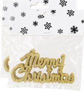 12x stuks Merry Christmas kersthangers goud van kunststof 10 cm kerstornamenten - Kerstboomversiering - Kerstornamenten