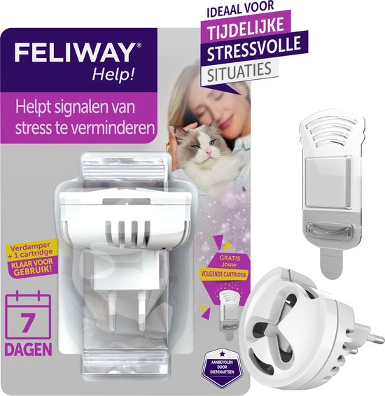 Feliway Help! - Verdamper + Cartridge - 7 dagen - Kat - Tijdelijke spannende situaties voor je kat