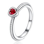 Ring Femme Plaqué Argent en Acier Inoxydable avec Coeur Rouge de Zircone-17mm