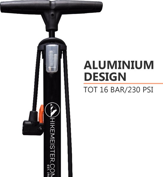 Pompe à vélo en aluminium noir avec manomètre et valves Extra