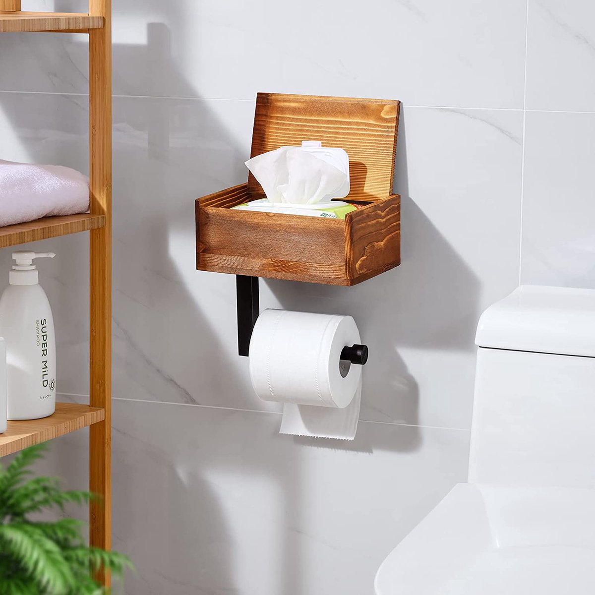Porte papier toilette avec support téléphone Couleur Blanc